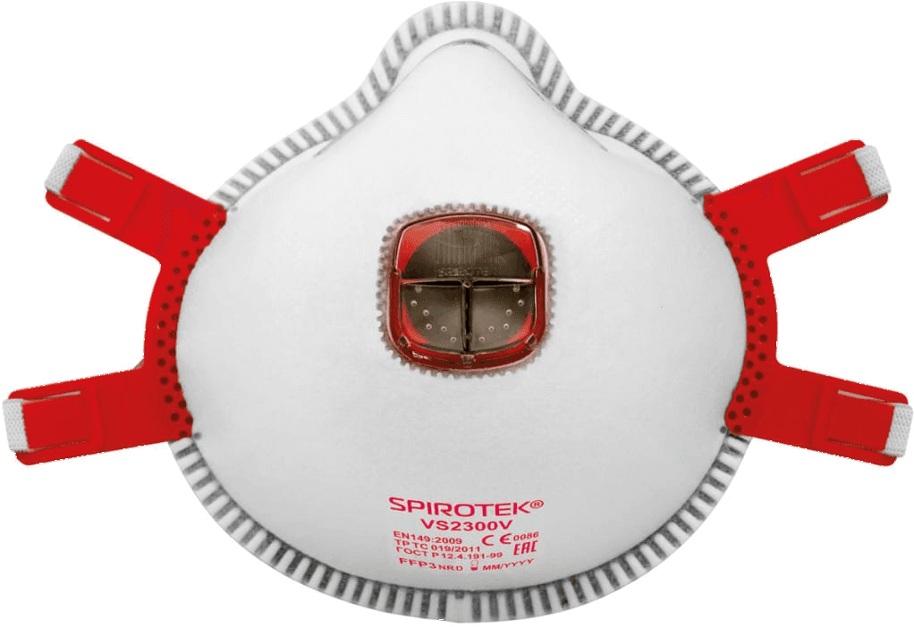 Spirotek VS2300V FFP3 respirator s izdisajnim ventilom, bijeli s crvenim držačima traka