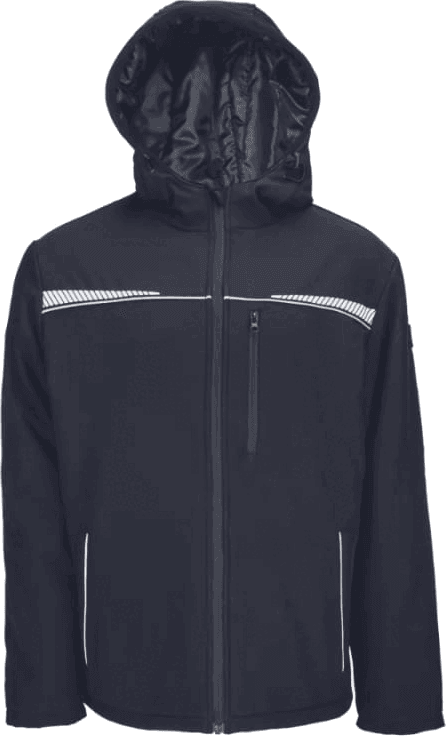 Emerton Stretch softshell jakna u crnoj boji, s kapuljačom i reflektirajućom trakom preko prsa