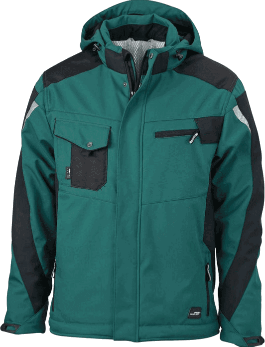 James & Nicholson JN824 podstavljena softshell jakna u tamnozelenoj boji s crnim panelima