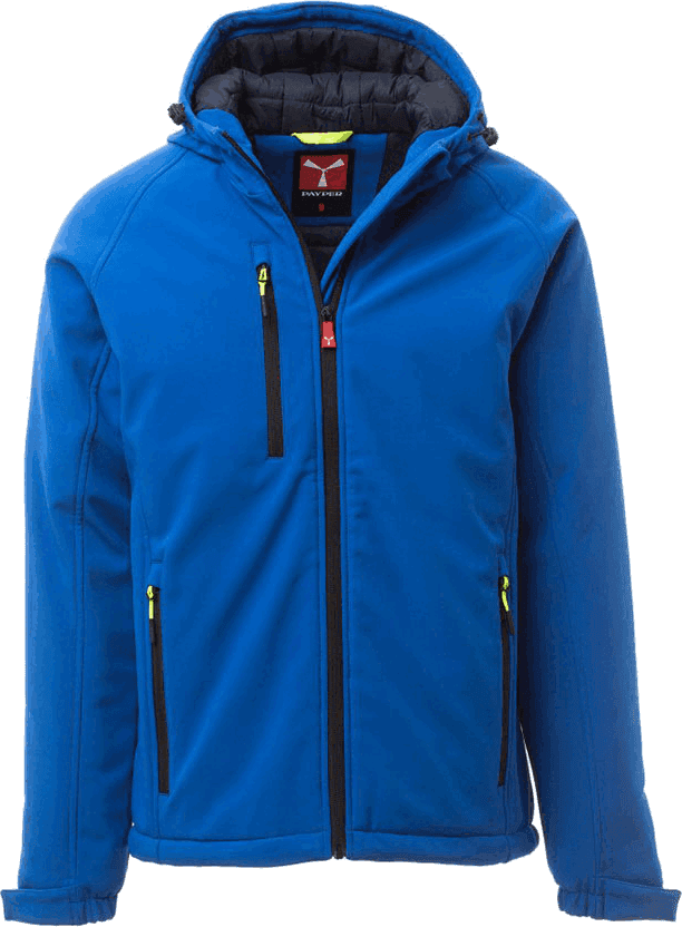 Payper Gale podstavljena softshell jakna u kraljevsko plavoj boji, s kapuljačom i tamnoplavom prošivenom podstavom