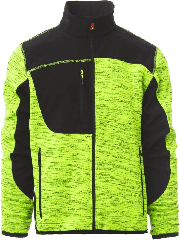 Payper Trip pletena jakna u fluorescentno žutoj melanž boji s crnim softshell panelima