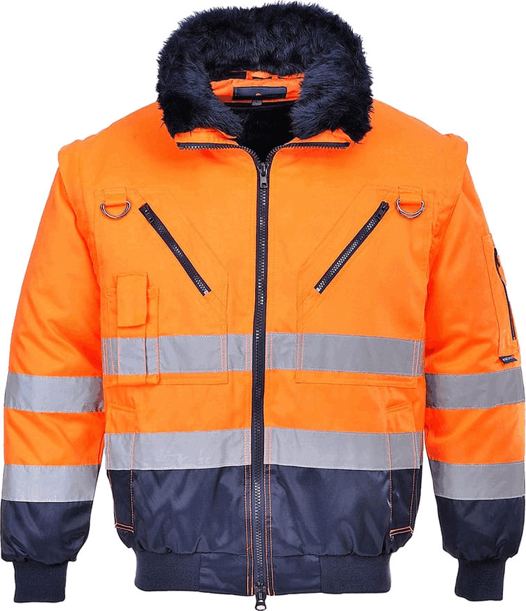 Jakna PJ50 Hi Vis 3u1 u narančasto-modroj izvedbi s krznenim ovratnikom i reflektirajućim trakama