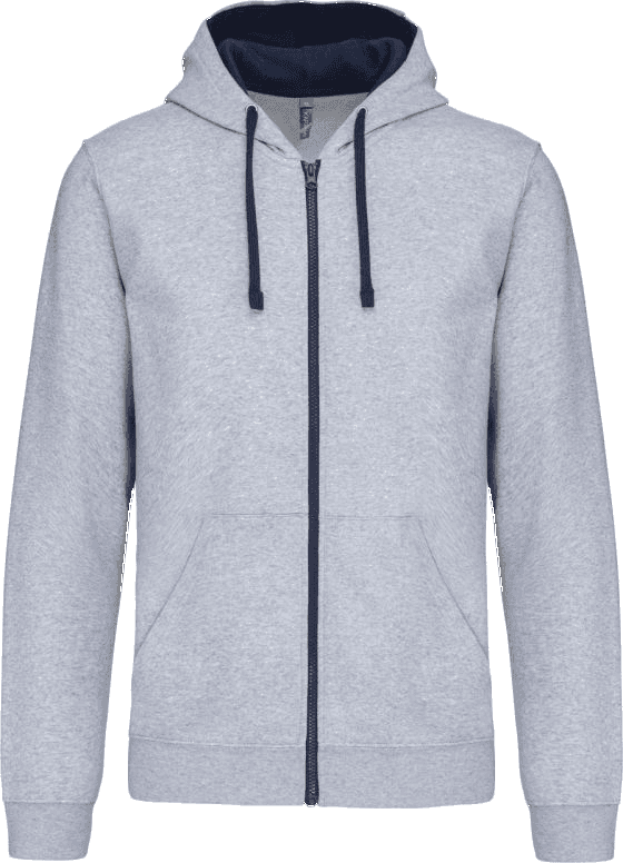 Kariban KA466 majica s kapuljačom na patent, siva melirana s modrim patentom, vezicama i podstavom kapuljače