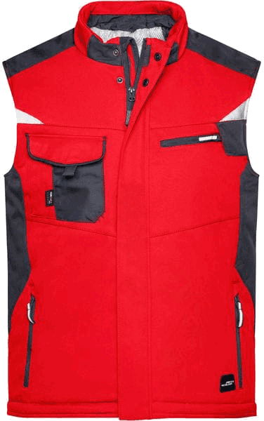 James & Nicholson JN825 softshell radni prsluk u crvenoj boji s crnim panelima