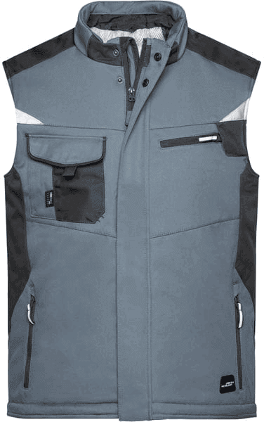 James & Nicholson JN825 softshell radni prsluk u karbon sivoj boji s crnim panelima