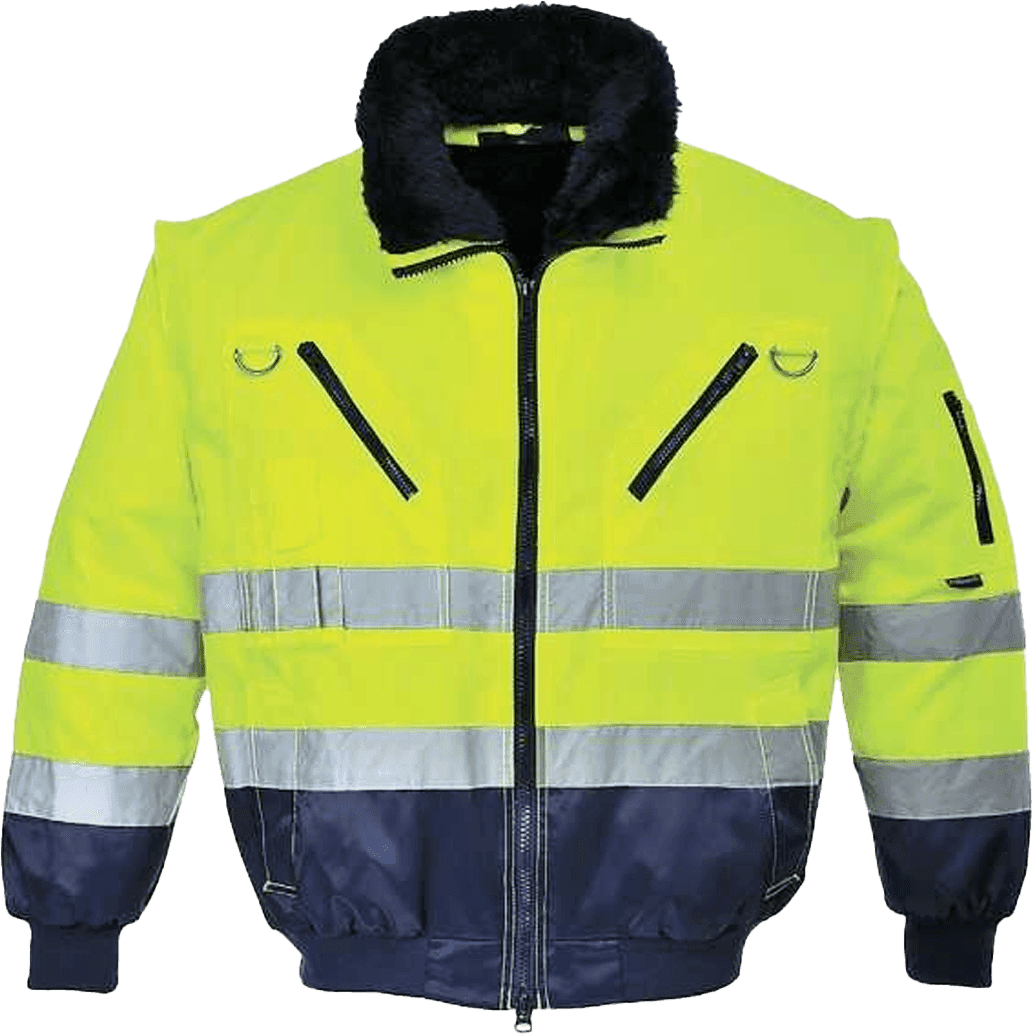 Jakna PJ50 Hi Vis 3u1 u žuto-modroj izvedbi s krznenim ovratnikom i reflektirajućim trakama